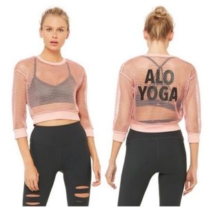 Alo Yoga pink mesh sweater pullover